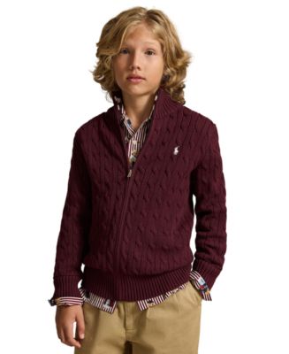 Polo Ralph Lauren Boys' 8-20 Cable-Knit Cotton Full-Zip Sweater