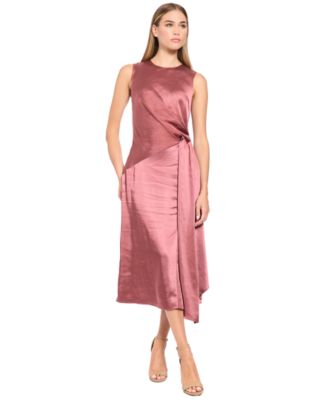Women's Satin Midi Side-Gathering Dress