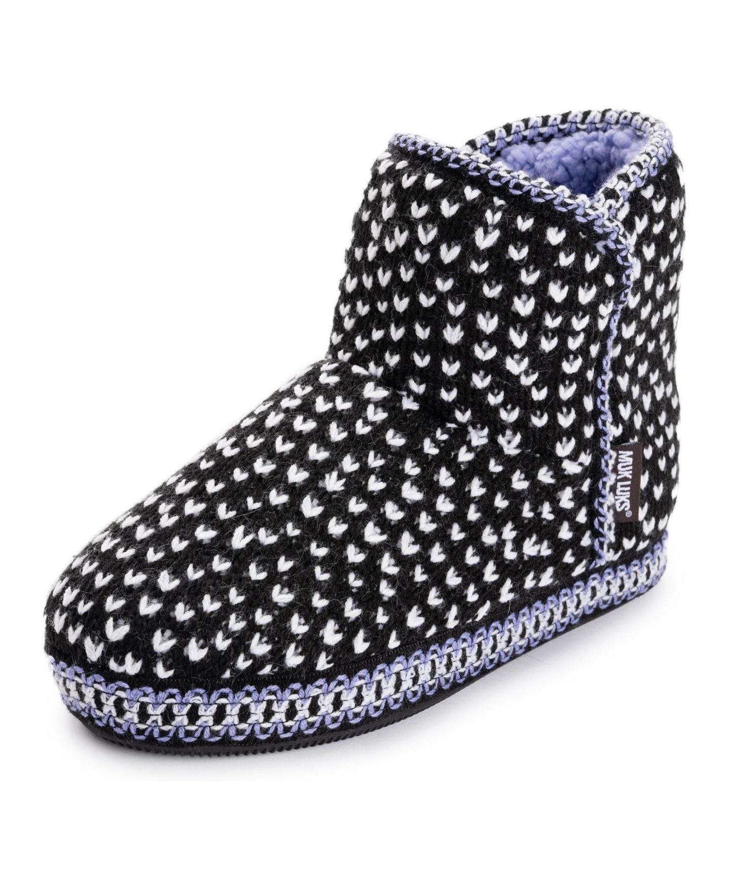 Женские тапочки MUK LUKS Leigh Bootie Slippers, цвет: Чёрный / Белый — фото 2