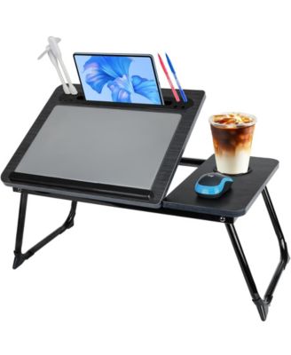 Laptop Bed Desk Adjustable Lap Table Charge Port Cup Holder Foldable Tray