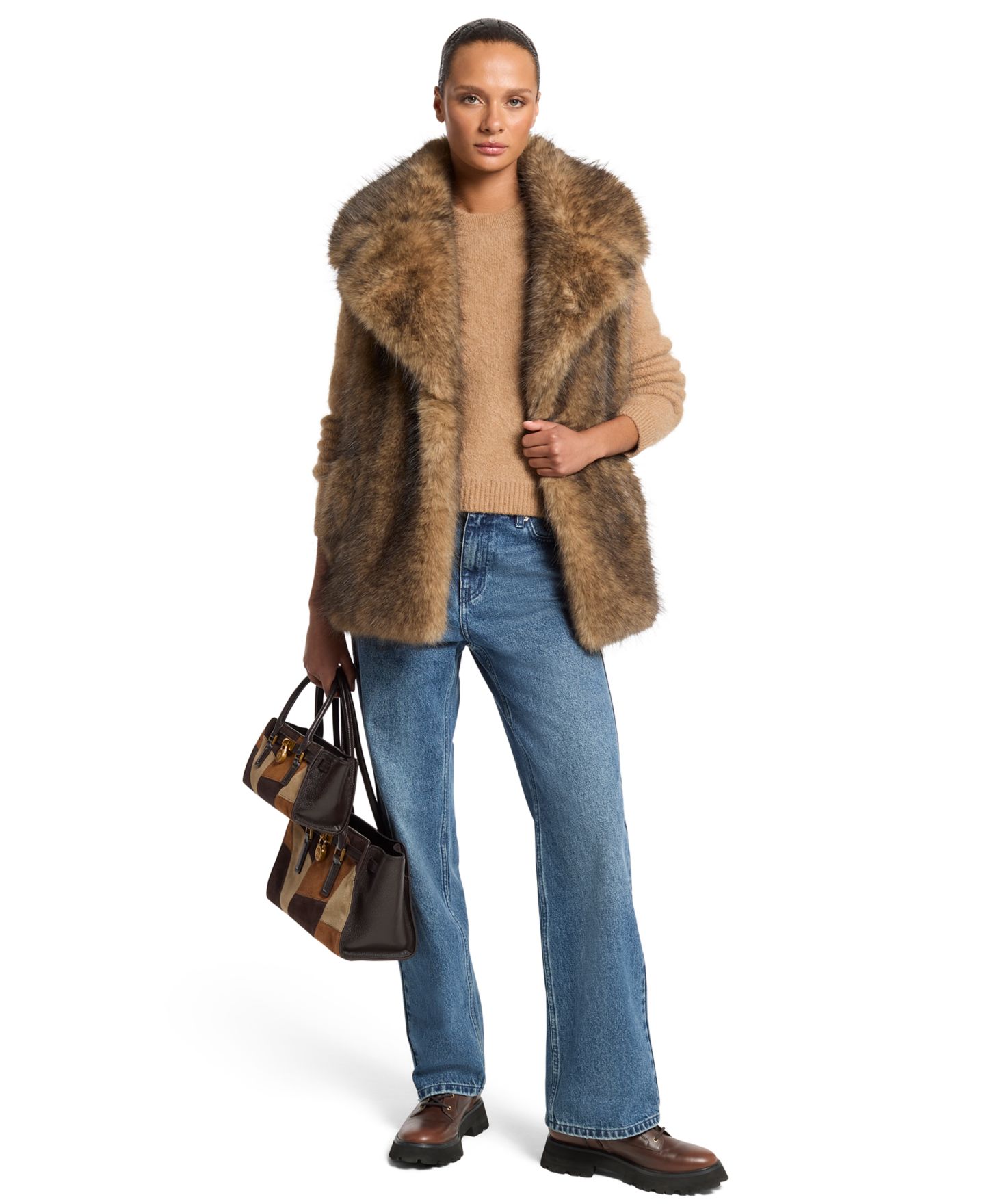 Женский жилет Michael Kors Faux Fur Long Vest, цвет: Тёмный верблюжий — фото 2