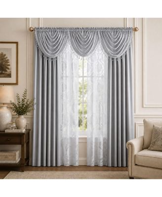 7 Piece Hampton Elegance Sheer Curtain Panels And Beaded Valances Set