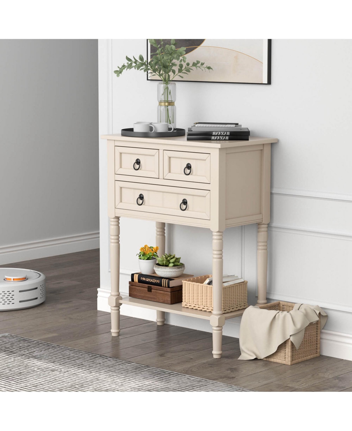 Costway Console Entryway Table with 3 Drawers Open Shelf for Hallway Living Room