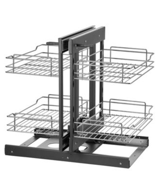 2-Tier 4-Shelf Blind Corner Pull Out Cabinet Organizer for Min 15in W Opening Left Right Open