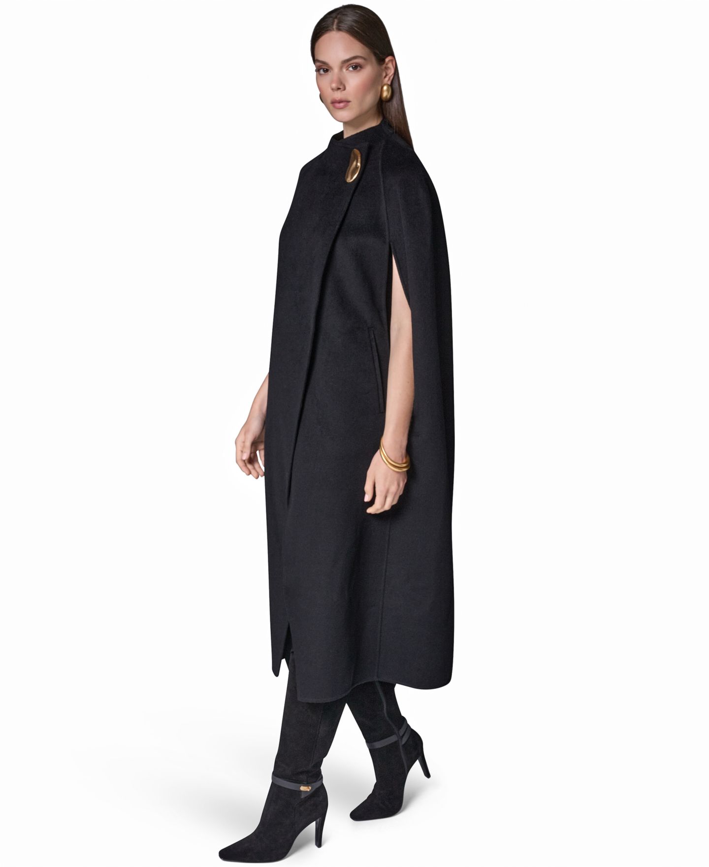 Женское пальто Donna Karan New York Wool-Blend Maxi Cape, цвет: Чёрный — фото 6