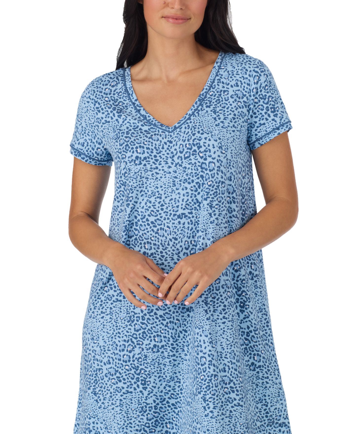 Женская футболка Cuddl Duds Moisture Wicking Sleep T-Shirt, цвет: Синий / С принтом — фото 3