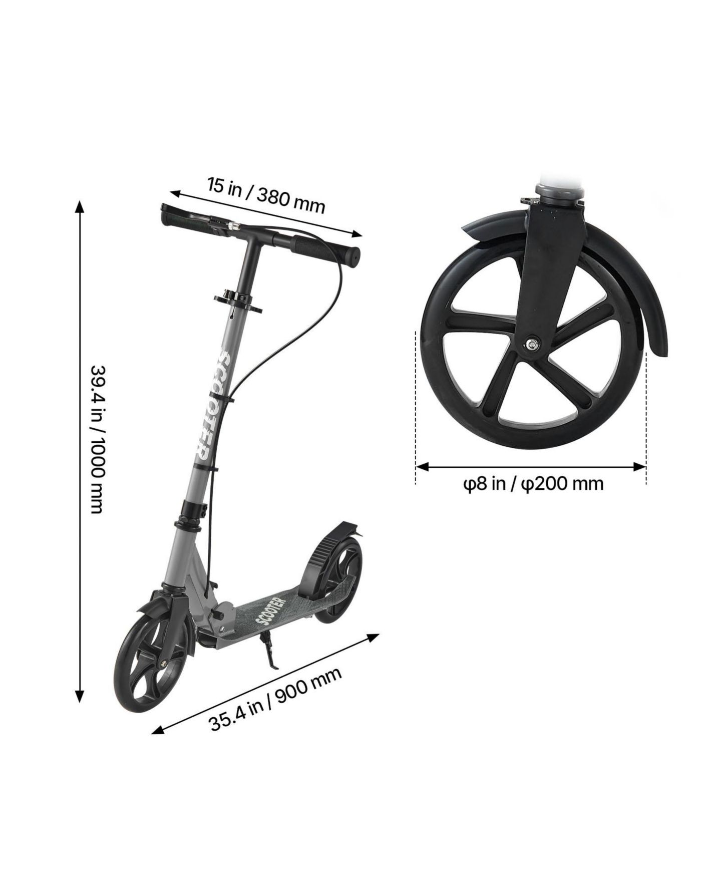 Детская игрушка SUGIFT Adjustable-Foldable Aluminum Alloy 2-Wheel Kick Scooter, Up to 220 lbs, Ages 8+, цвет: Серый — фото 8