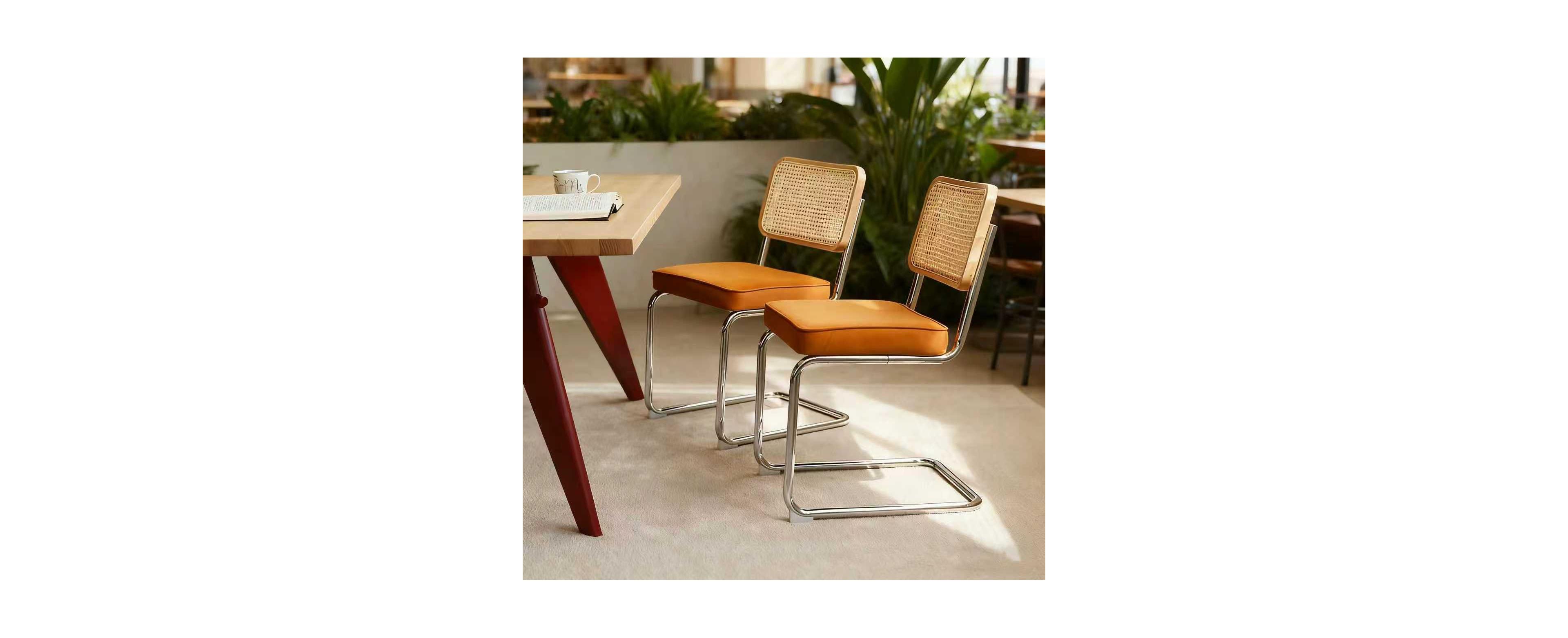 Flynama Set of 2 Velvet Rattan Cantilever, Tubular Steel Breuer Stackable Side Dining Chairs