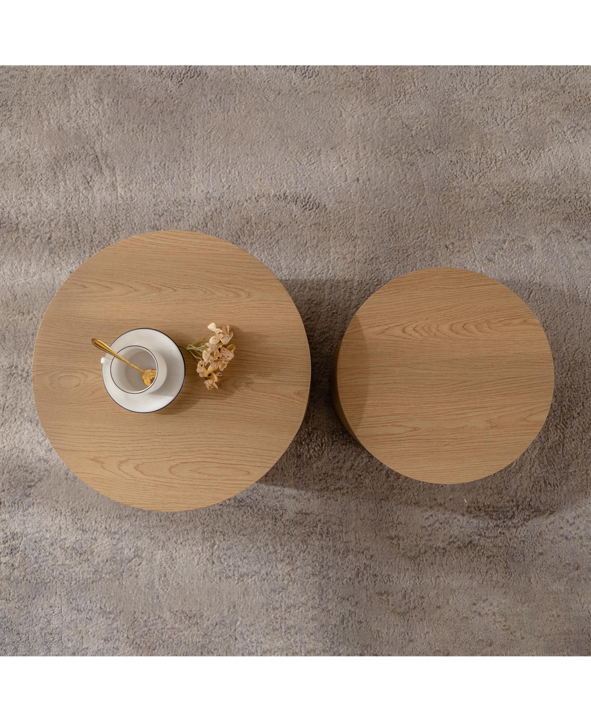 Flynama Set of 2 Nesting Coffee Tables Round Mdf Wood Modern Space Saving Living Room Tables