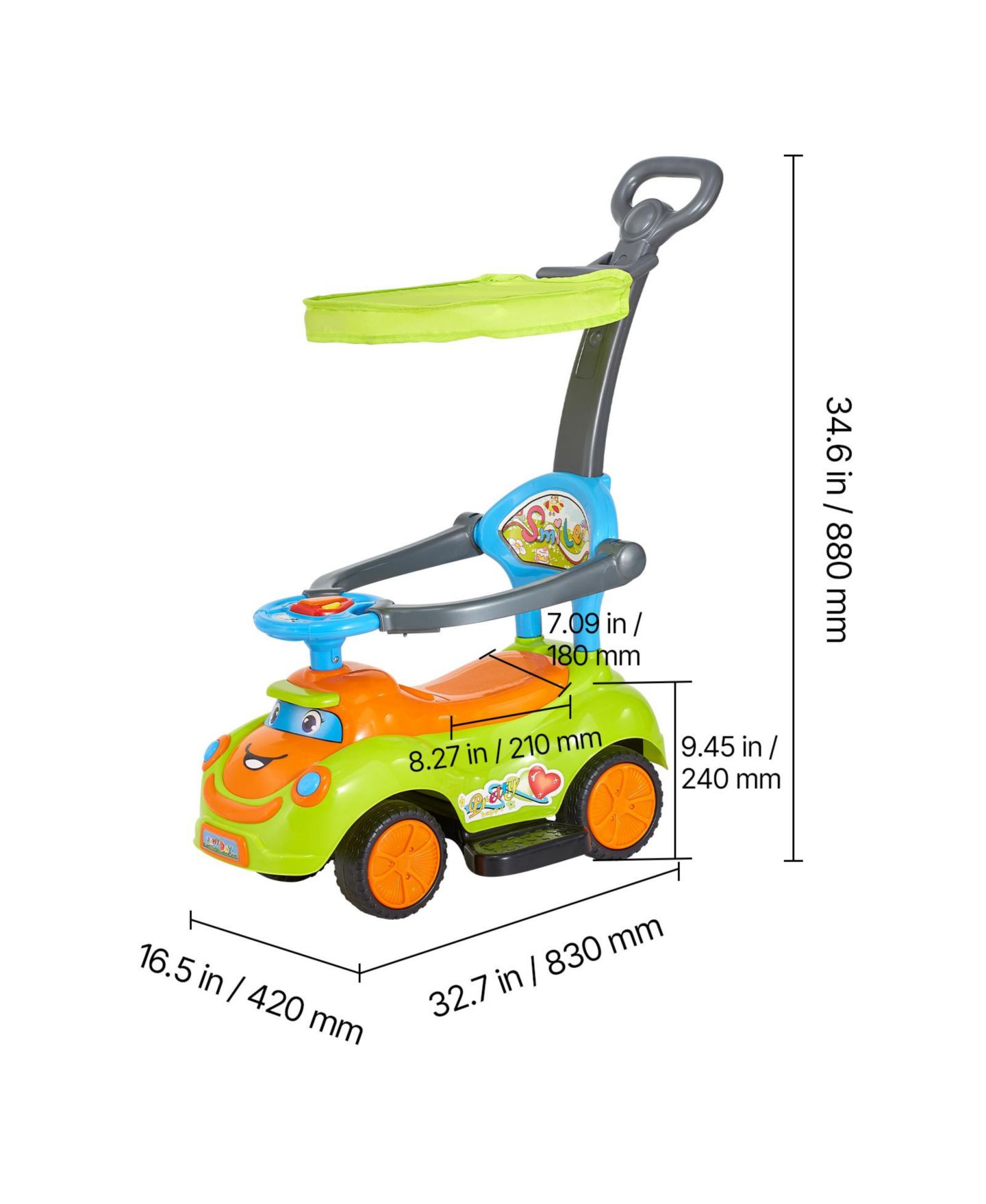 Детская игрушка SUGIFT 3-in-1 Ride-On Push Car with Interactive Steering Wheel, LED Lights & Music, Guardrails, 55 lbs, Ages 19-36 Months, цвет: Зелёный — фото 3