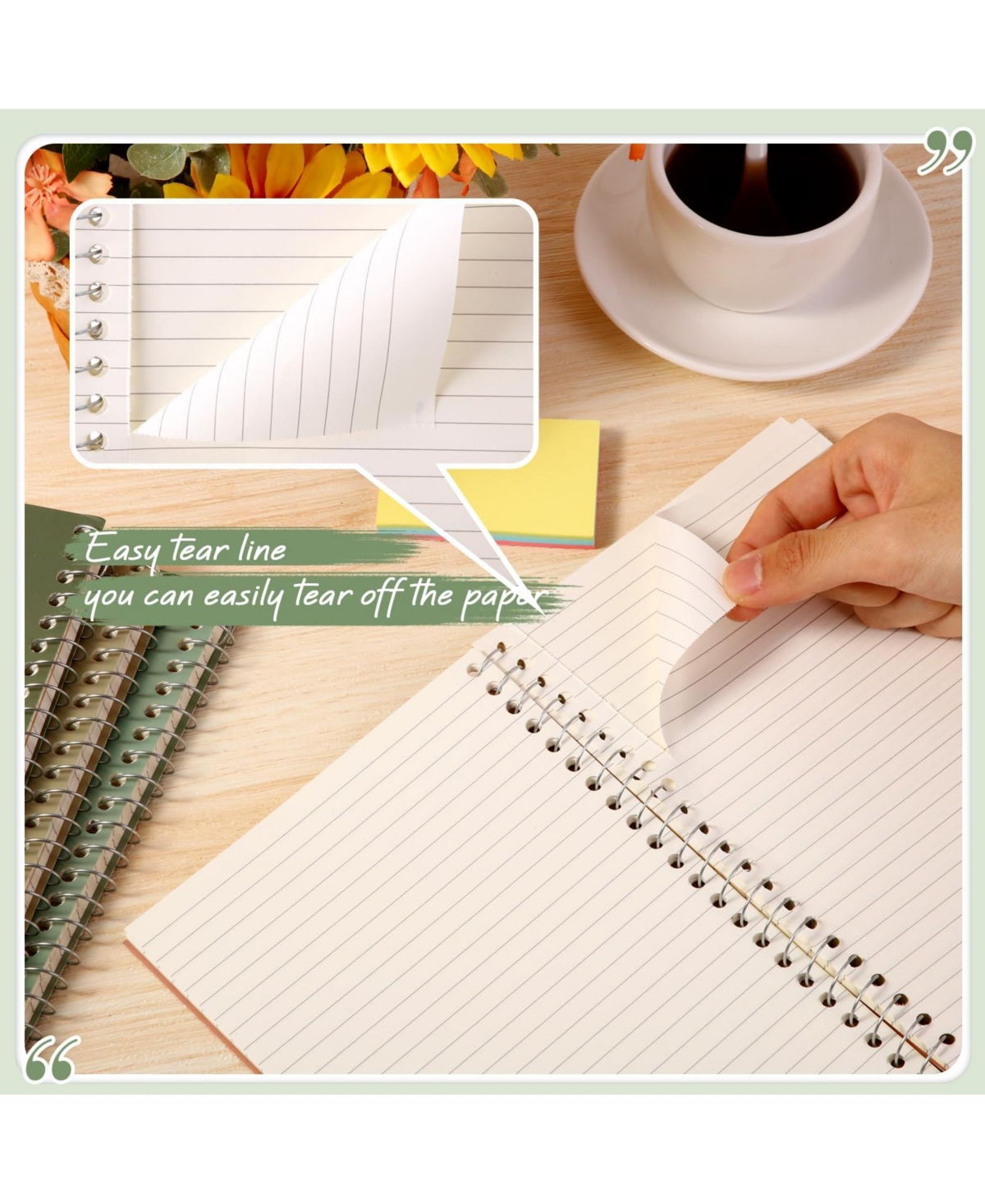 Danrong 2 Subject Spiral Notebooks College Ruled 100 Sheets Durable Pocket Divider Bulk for Office School Home