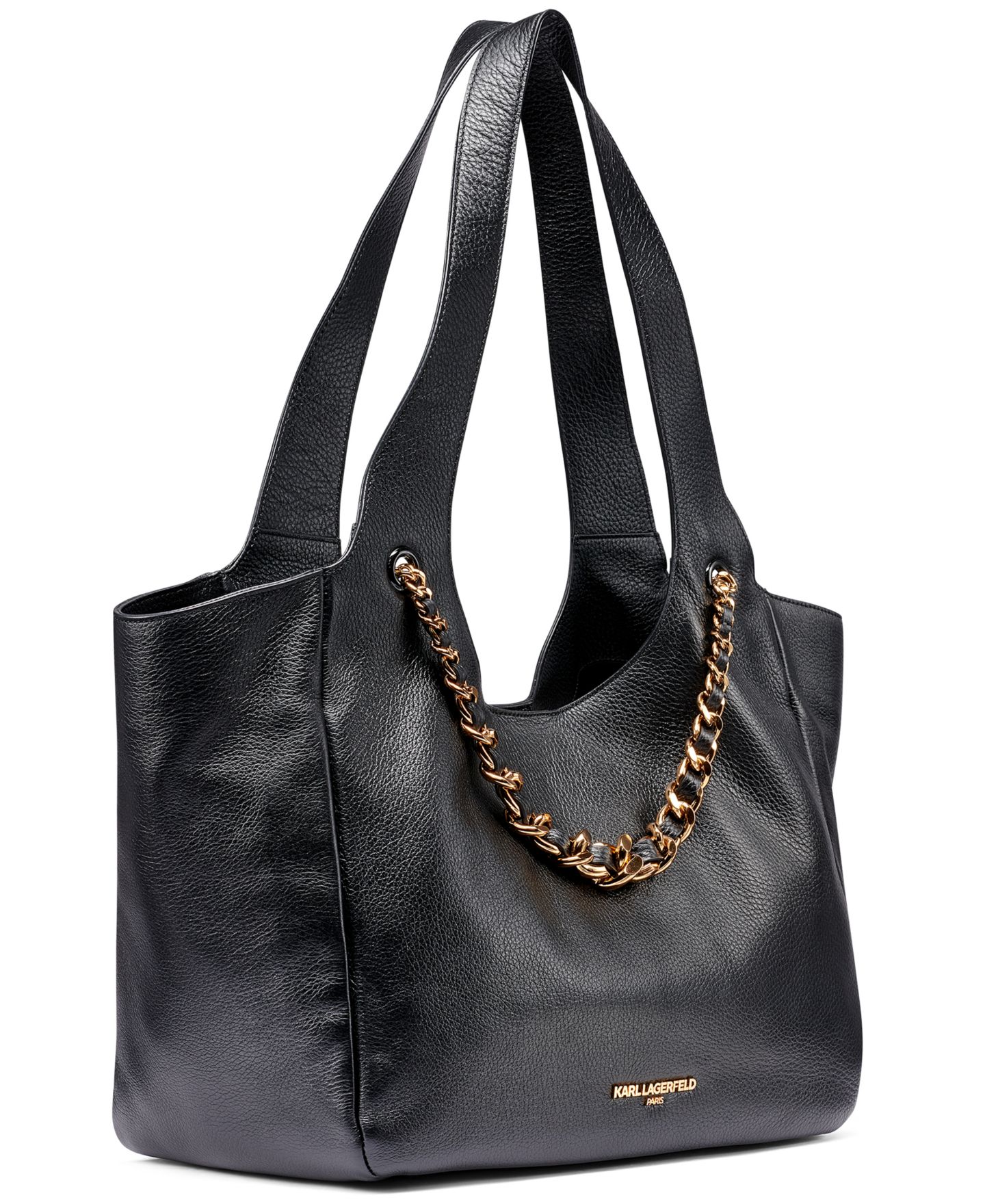Женская сумка KARL LAGERFELD PARIS Ina Leather Extra-Large Tote Handbag, цвет: Чёрный / Золотой — фото 5