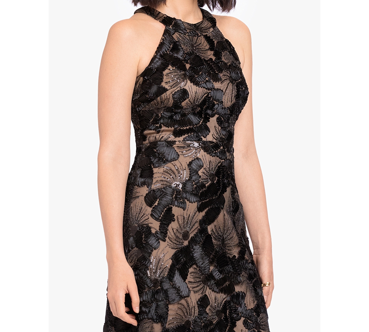 Betsy & Adam Women's Sequined Soutache Halter Gown