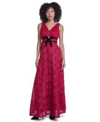 Women's LD6B0013 Floral V-Neck Sleeveless Long Gown