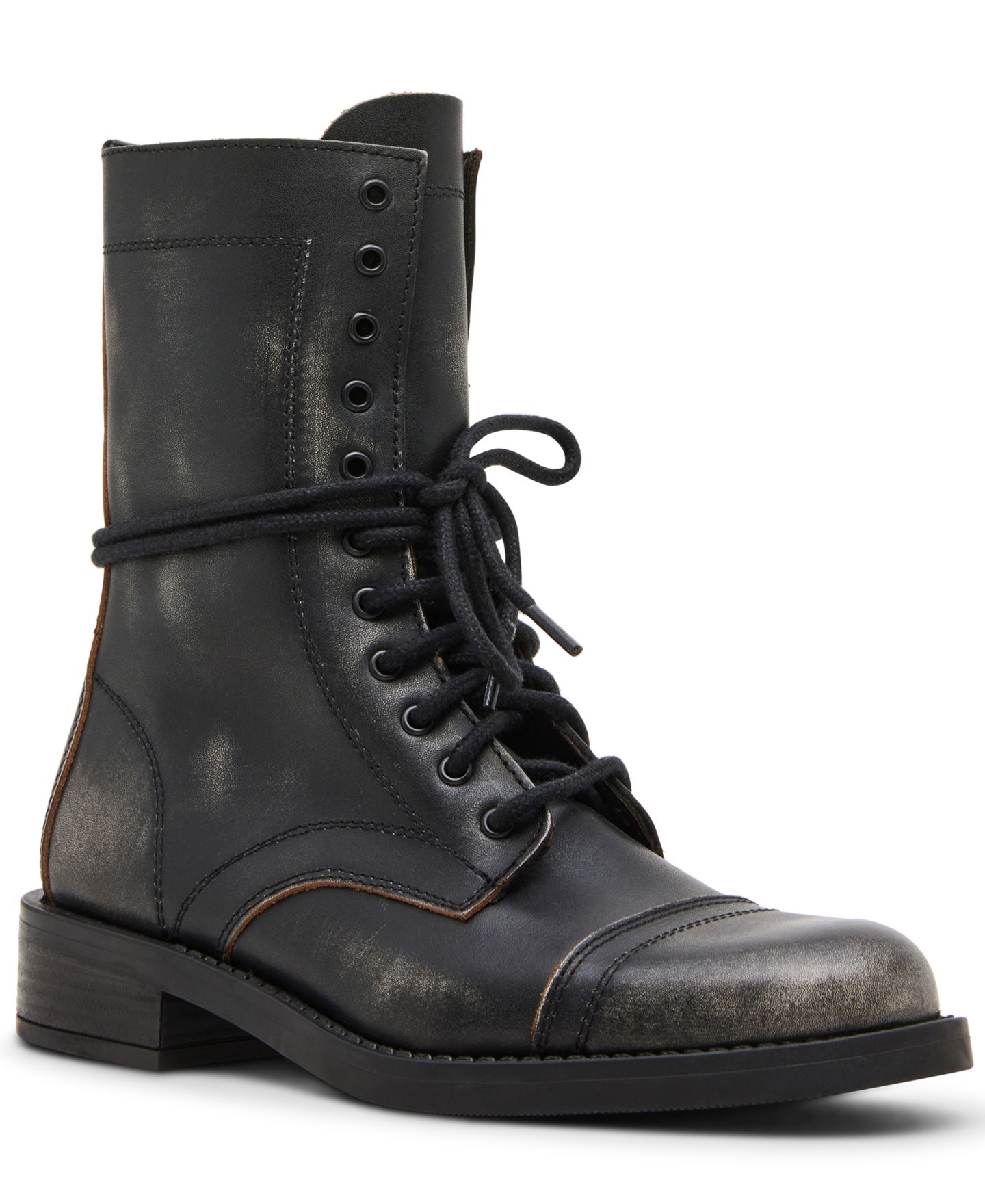 Женские ботинки Steve Madden Yukon Lace-Up Combat Booties, цвет: Чёрный кожаный — фото 1