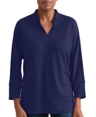 Petite Johnny Collar 3/4-Sleeve Knit Blouse