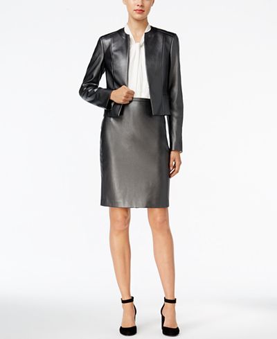 Tommy Hilfiger Faux-Leather Blazer, Shell & Straight Skirt