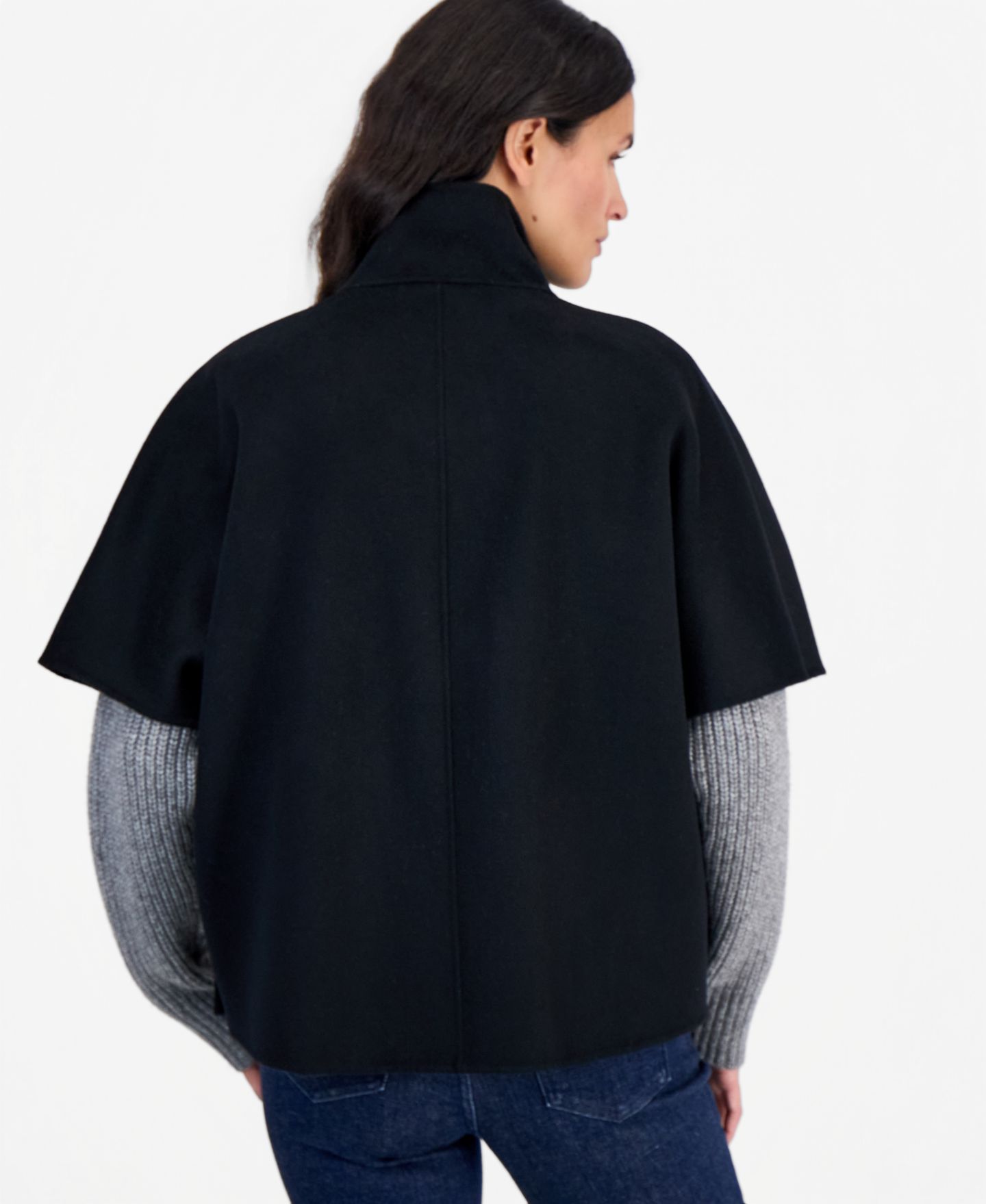 Женское пальто Michael Kors Short Funnel-Neck Wool-Blend Cape, цвет: Чёрный — фото 2