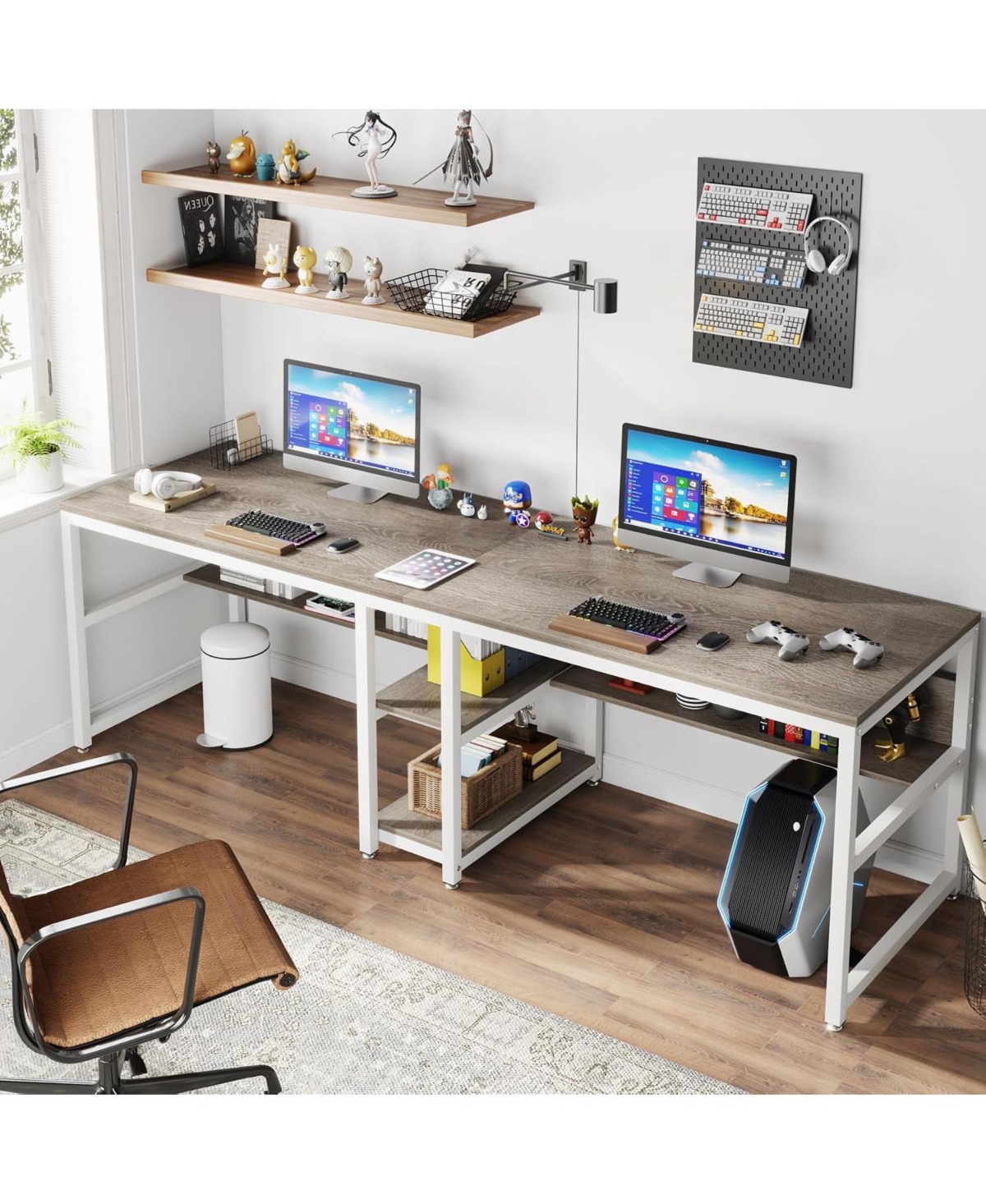 Tribesigns 78.7" Two Person Desk with Bookshelf