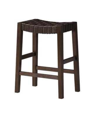 Emerson Woven Faux Leather Backless Saddle Counter Stool