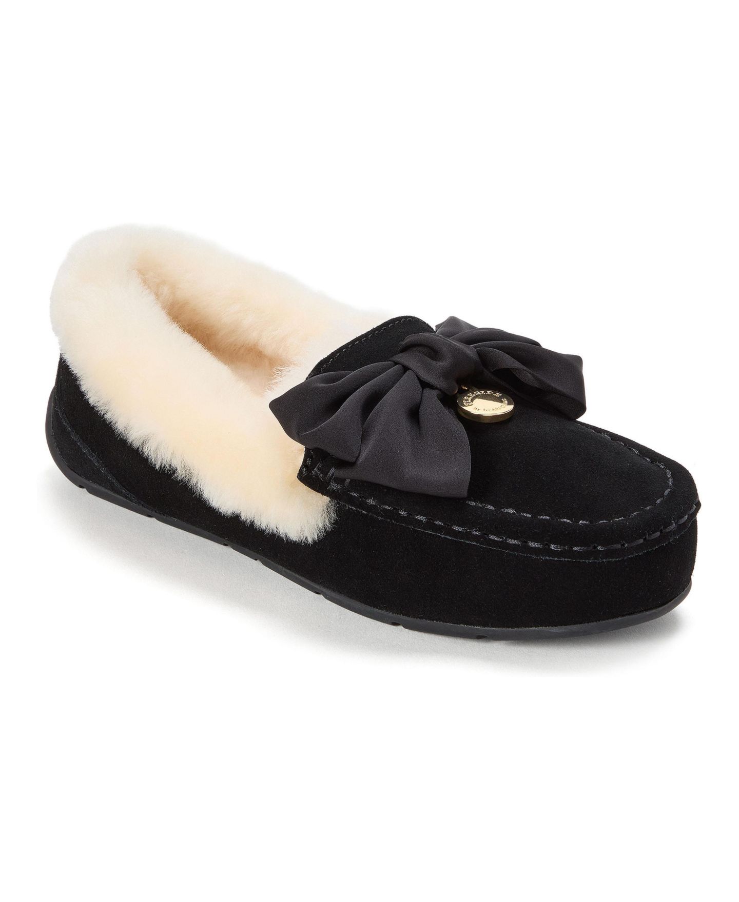Женские тапочки Dearfoams Fireside by Mel Dream Bow Moccasin Slippers, цвет: Чёрный — фото 1