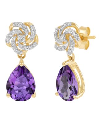 Amethyst (1-9/10 ct. t.w.) & Diamond (1/8 ct. t.w.) Earrings in 14k Yellow Gold