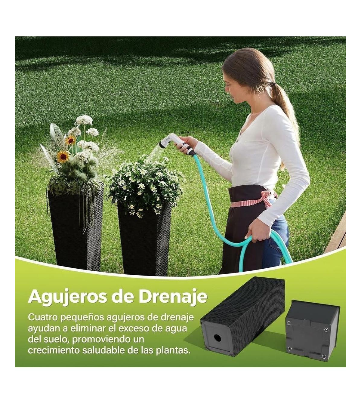 2-Pack Plastic Outdoor Plant Pots with Drainage Holes, Weather-Resistant Planters for Patio Porch Balcony Garden, Black/White