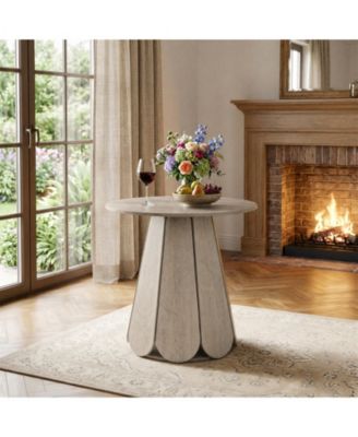 31.5" Grey Round Farmhouse Dining Table with Pedestal Base, Seats 2-4