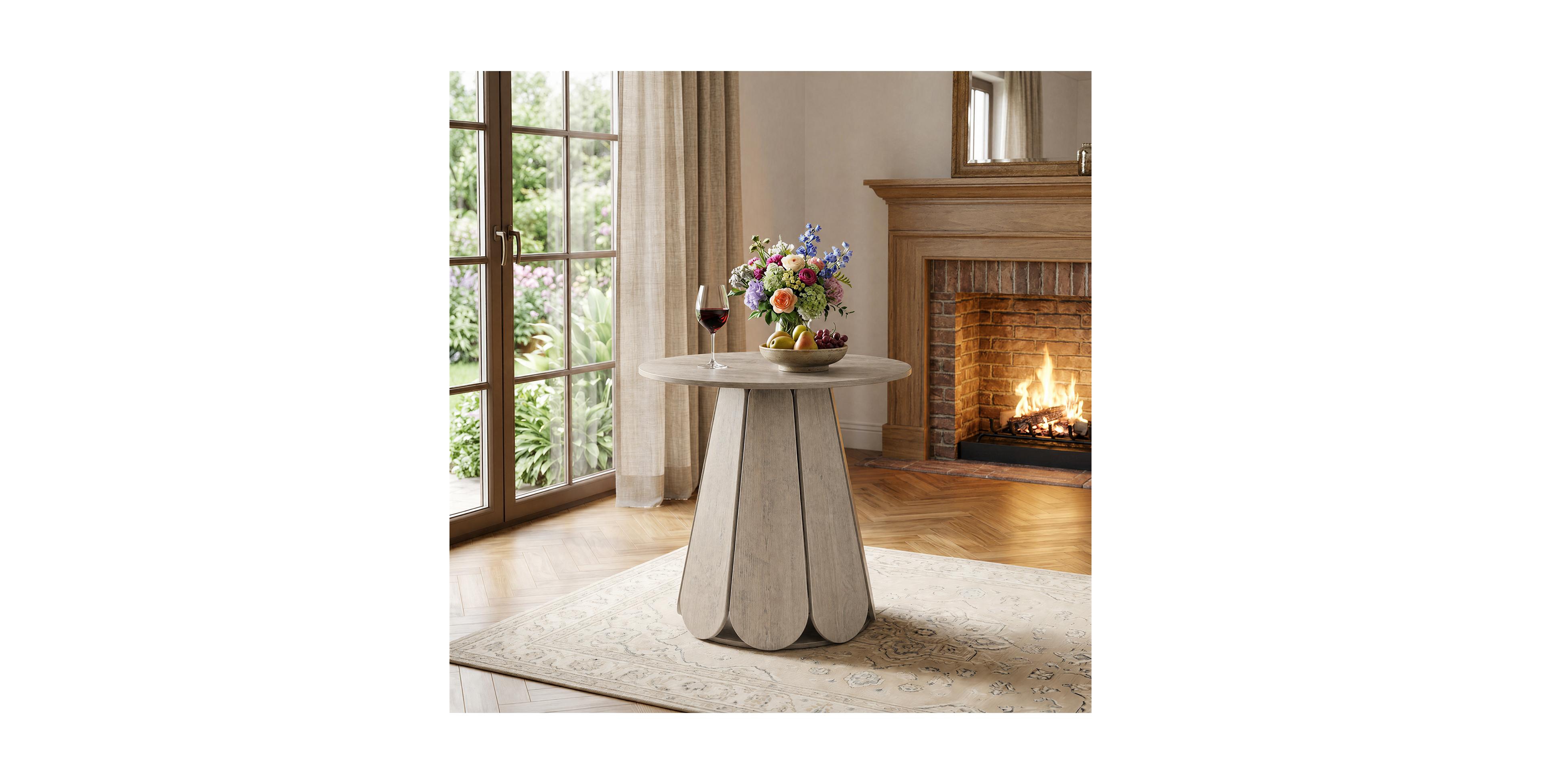 31.5" Grey Round Farmhouse Dining Table with Pedestal Base, Seats 2-4