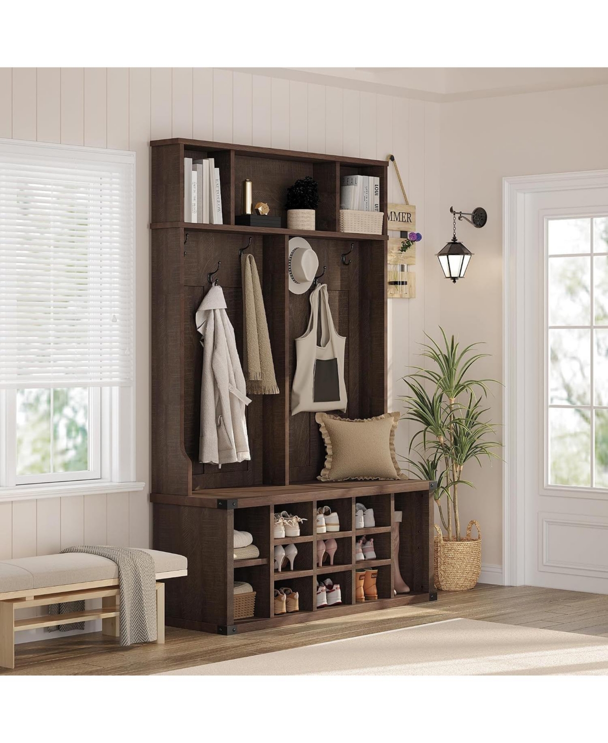 Extra Large 51" Hall Tree with Bench and Shoe Storage