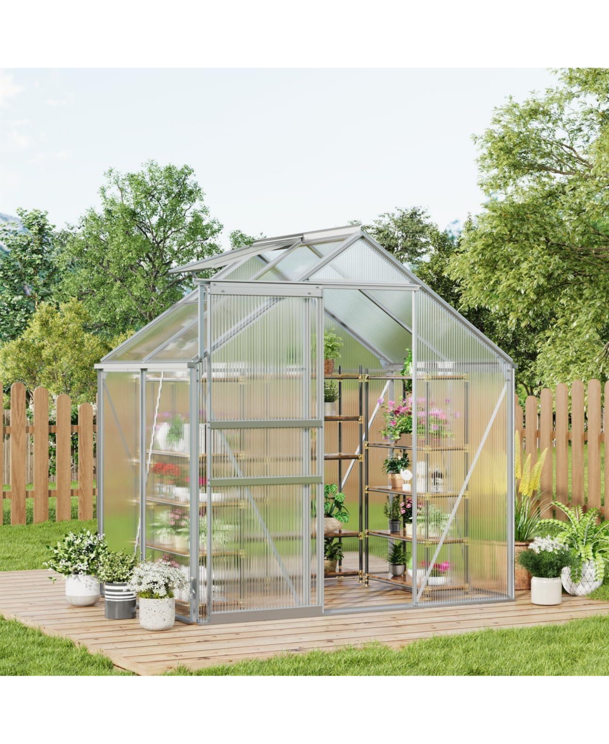 6x4 Ft Two-Bay Walk-In Aluminum Greenhouse, Sturdy Frame for Patio Backyard Garden All-Season Plant Growing and Winter Protection,