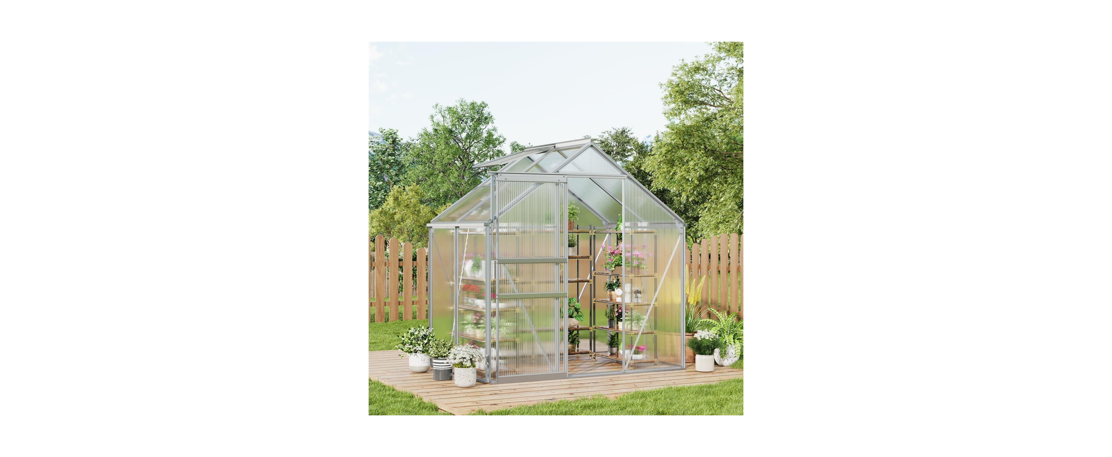 6x4 Ft Two-Bay Walk-In Aluminum Greenhouse, Sturdy Frame for Patio Backyard Garden All-Season Plant Growing and Winter Protection,