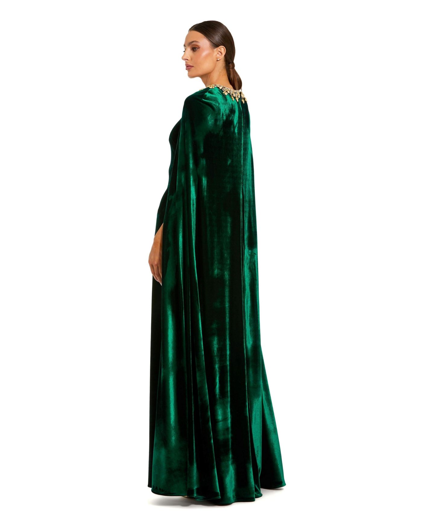 Женское платье Mac Duggal Embellished Velvet Cape Gown, цвет: Глубокий зелёный — фото 2