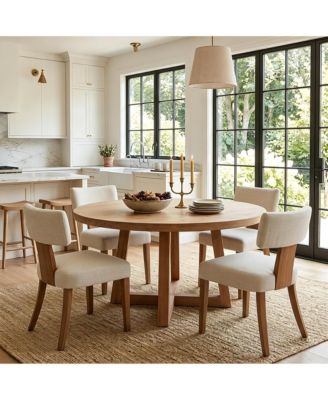 4 Set of Modern Dining Chairs, Upholstered Ergonomic Chairs with Curved Backrest and Wooden Legs, Mid-Century Farmhouse Seating for Home, Kitchen