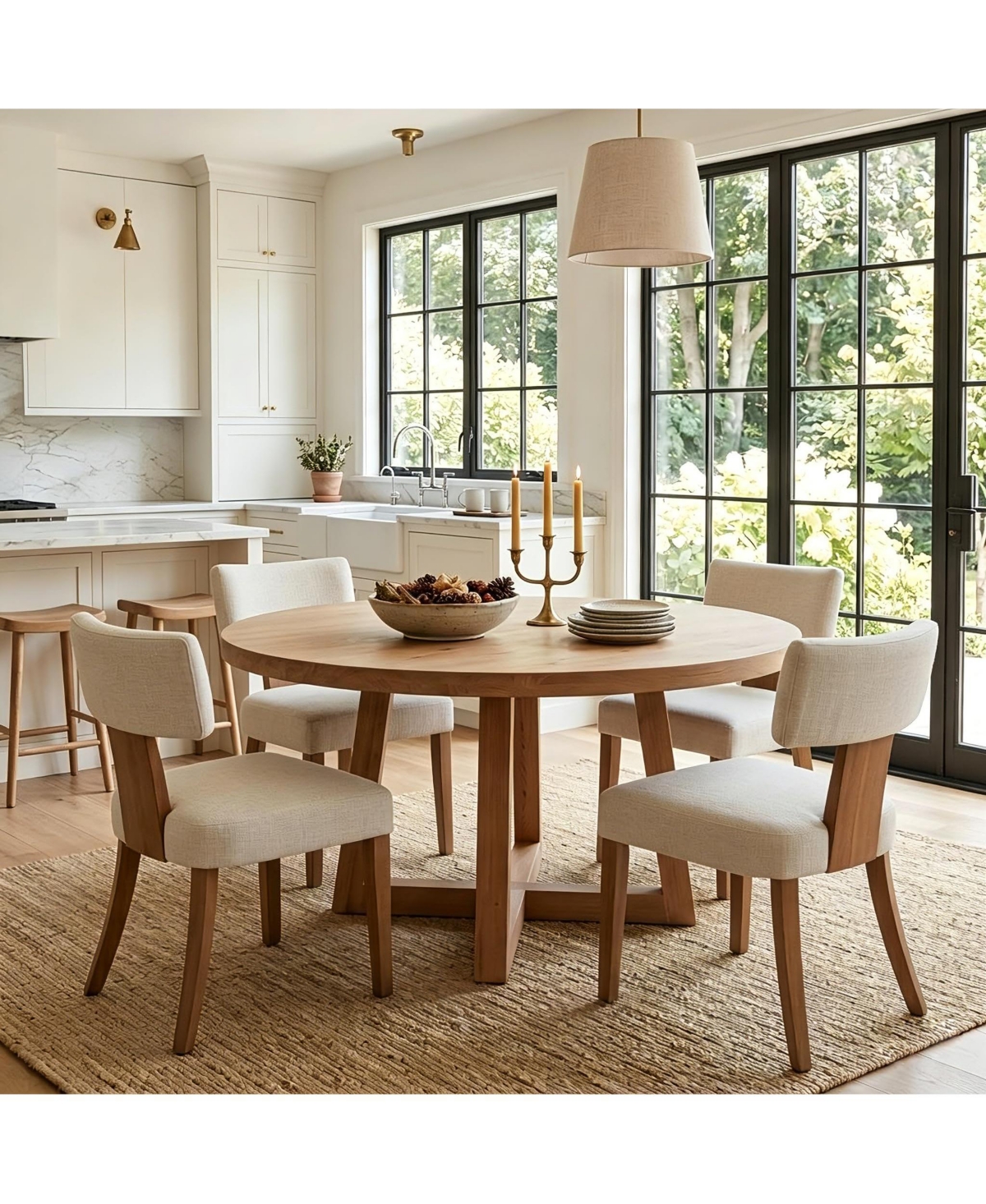 4 Set of Modern Dining Chairs, Upholstered Ergonomic Chairs with Curved Backrest and Wooden Legs, Mid-Century Farmhouse Seating for Home, Kitchen
