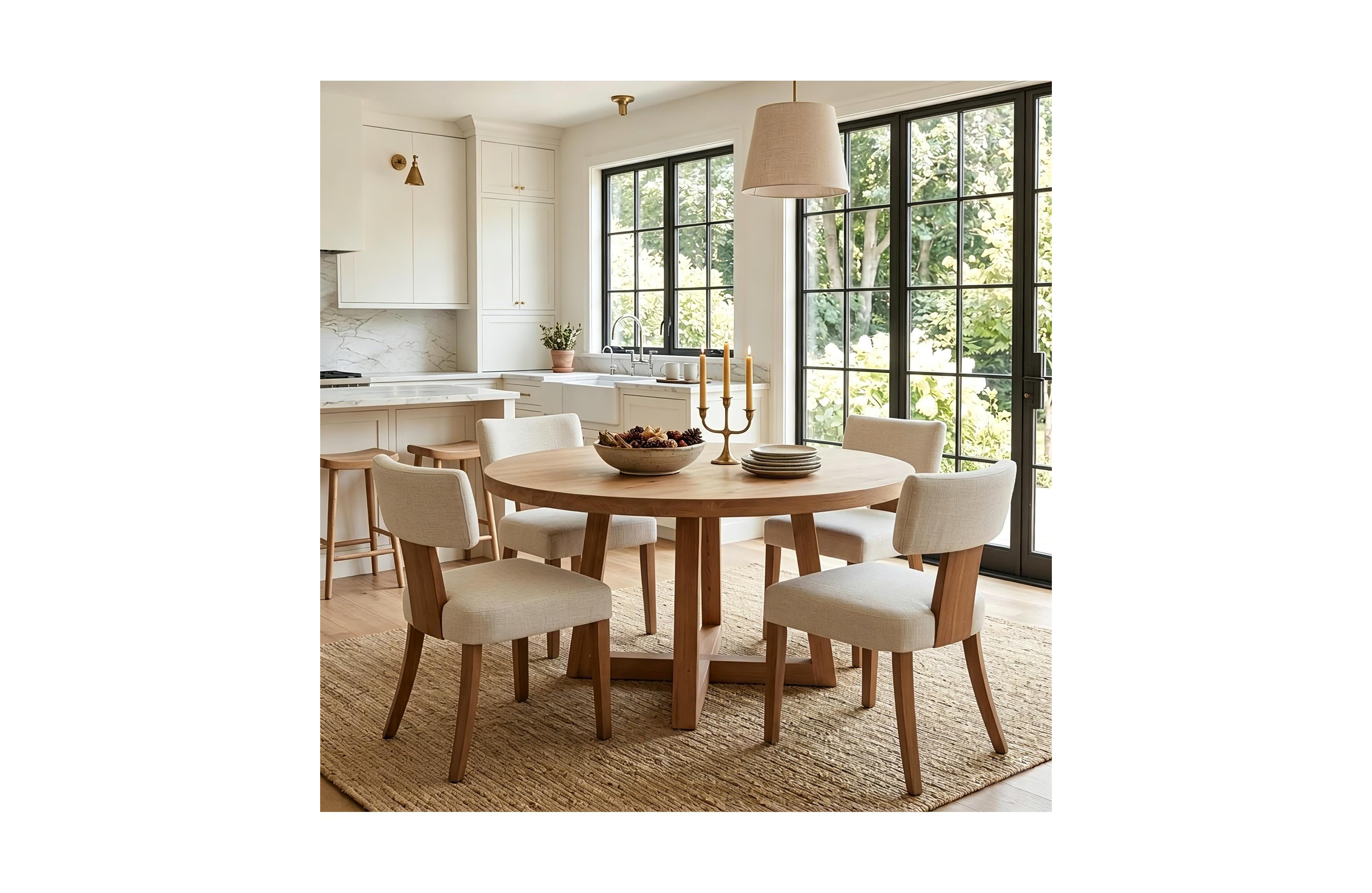 4 Set of Modern Dining Chairs, Upholstered Ergonomic Chairs with Curved Backrest and Wooden Legs, Mid-Century Farmhouse Seating for Home, Kitchen