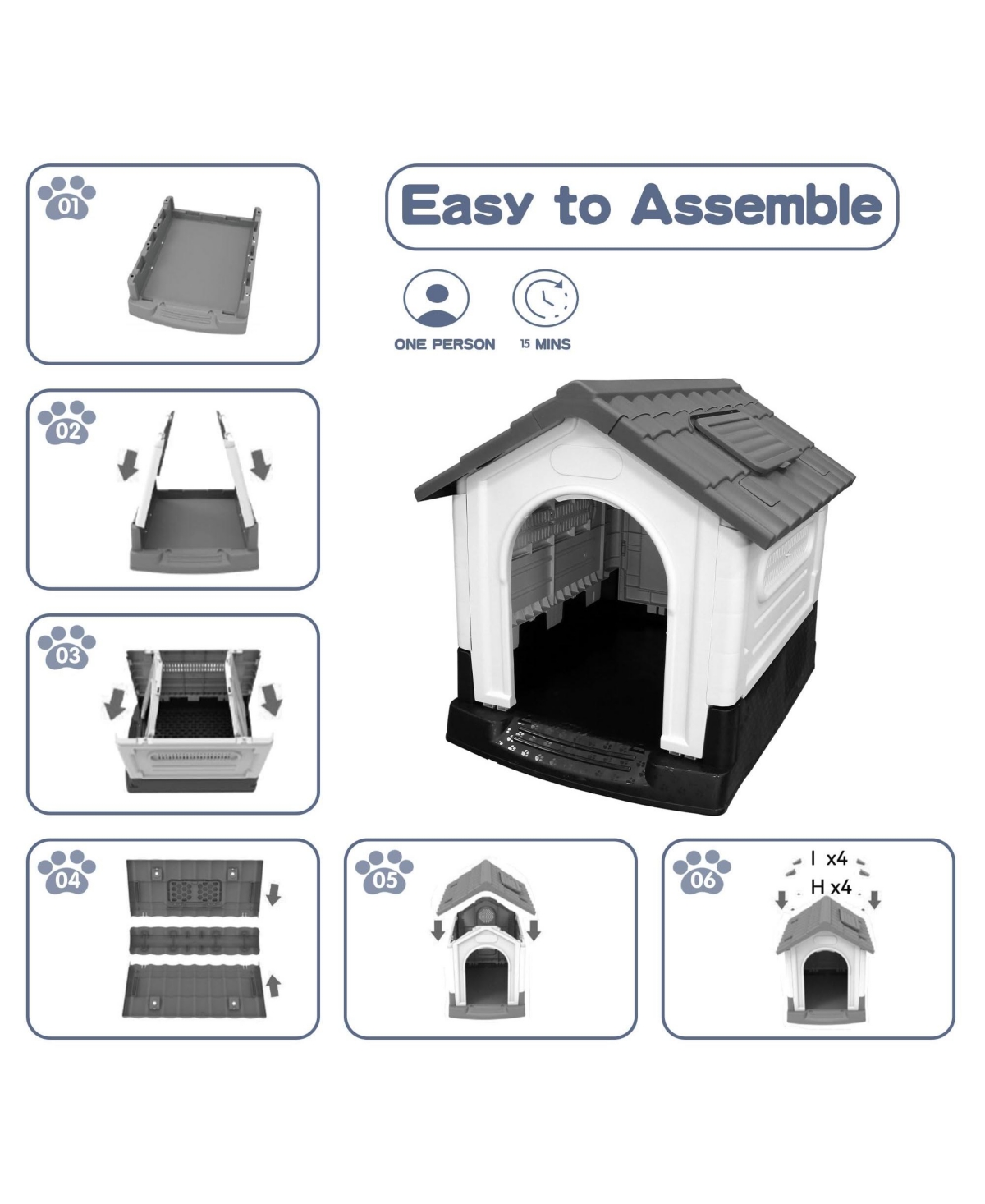 Small/Medium/Large Pp Dog Crate with Roof Window, Weatherproof Indoor Outdoor Dog House for Backyard Patio