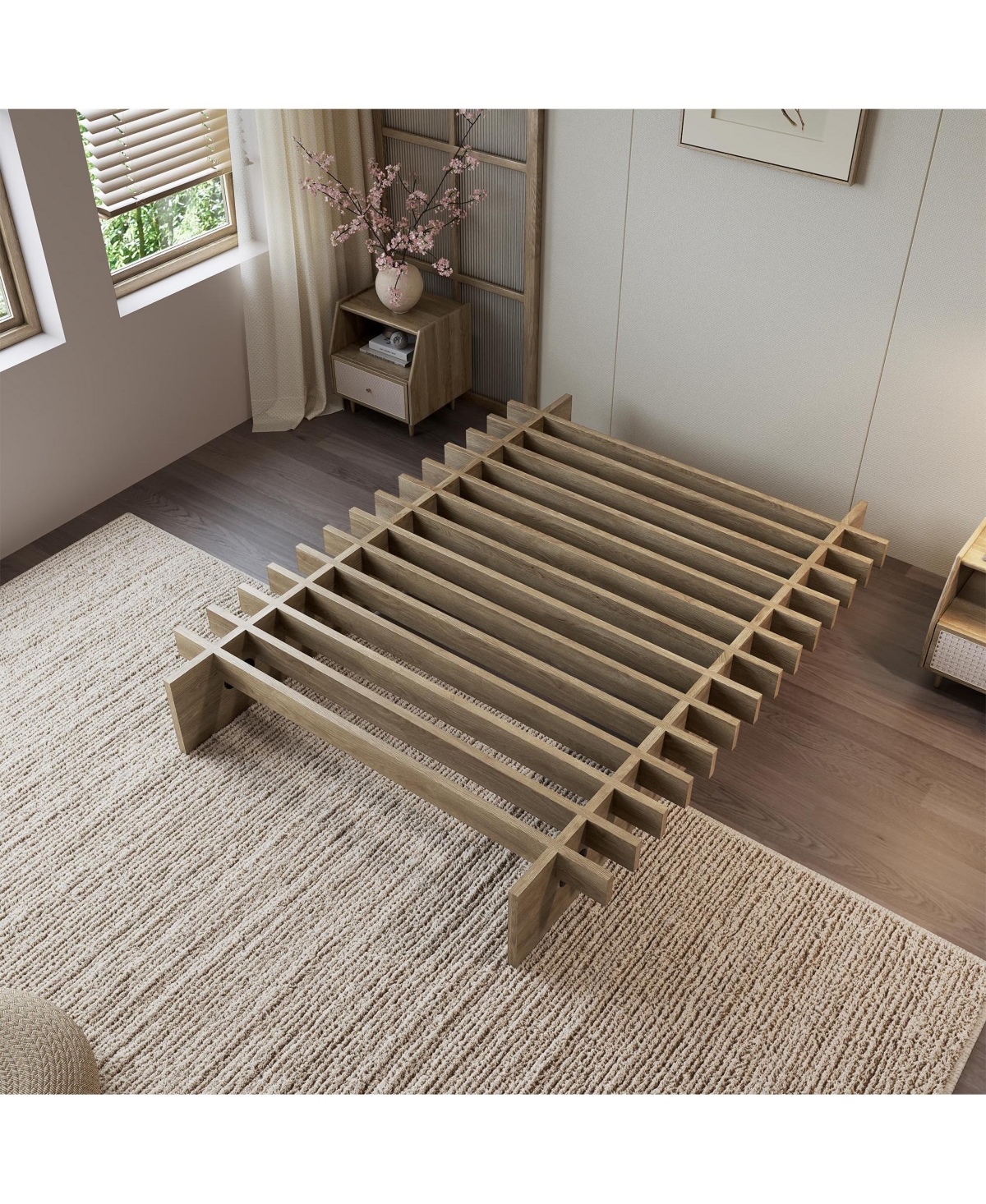 Minimalist Low Profile Platform Bed Frame, Noise-Free Slat Support, No Box Spring Needed