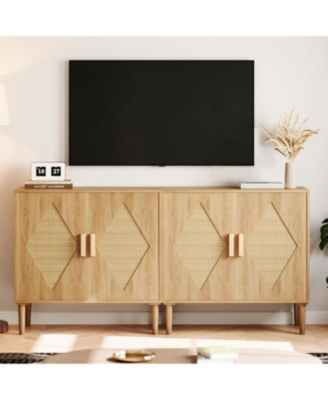 Accent Cabinets Set of 2, Rattan Sideboard Buffet Cabinet with Double Doors, Adjustable Inner Shelf, Storage Cabinet for Entryway, Living Room