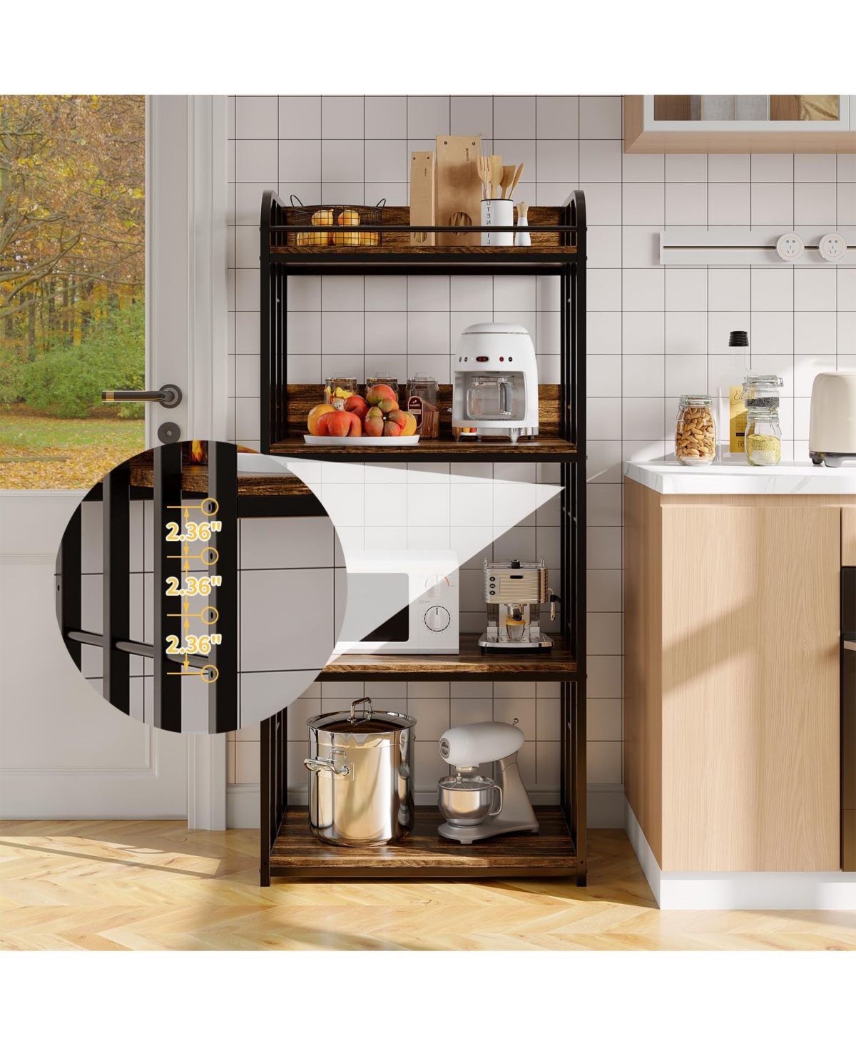 25"D x 16"W 56"H 4-Tier Storage Shelf, Heavy Duty Iron Pipe and Engineered Wood Shelving Unit for Kitchen, Living Room, Garage, Golden Armor