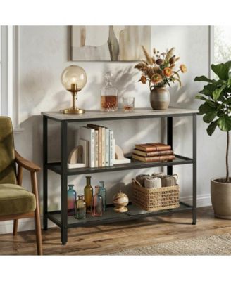 40" Industrial 3-Tier Console Table with Mesh Shelves, Rustic Grey and Black Metal Frame