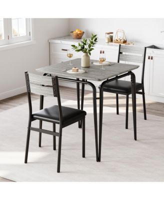 Kitchen Table and Chairs Set of 3 Square Dinette with Cushioned Seats Space Saving Compact Design for Small Apartment Dining Room Breakfast Nook