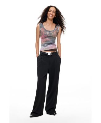 Women's Turn-up Waist Wide-Leg Pleated Trousers