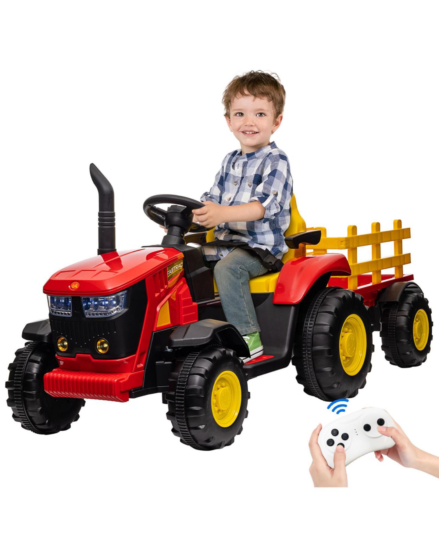 Детская игрушка homfan Battery-Powered Remote-Control Ride-On Tractor with Detachable Trailer, 54"L x 20"W x 21"H, Up to 66 lbs, 3–6 лет — фото 7