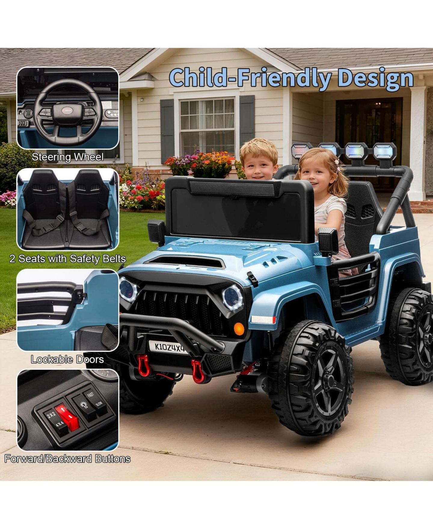 Детская игрушка homfan Double Seat 24V Ride-On SUV Remote Control Battery Powered 4WD, 3–8 лет — фото 6