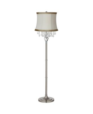 Modern Floor Lamp Standing 62 1/2" Tall Brushed Nickel Silver Crystals Ivory Linen Drum Shade for Living Room Bedroom Office House Home