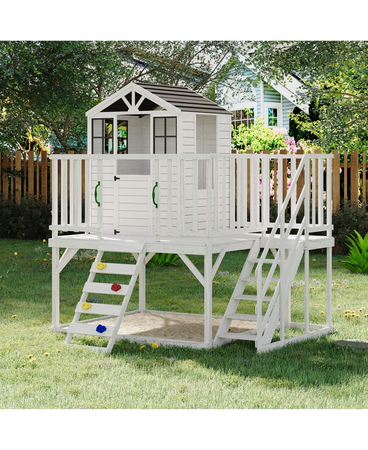 Детская игрушка homfan Play Castle with Climbing Wall and Slide Fir Wood Sandbox Playset, Ages 3-8 — фото 8