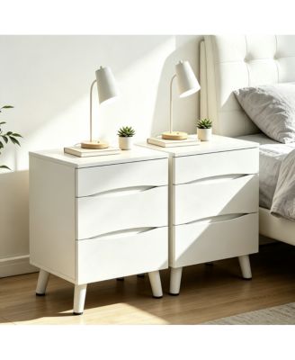 Nightstands Set of 2, MDF Bedside Tables with 3 Storage Drawers, Compact Modern Side End Tables for Bedroom Living Room Dorm Office