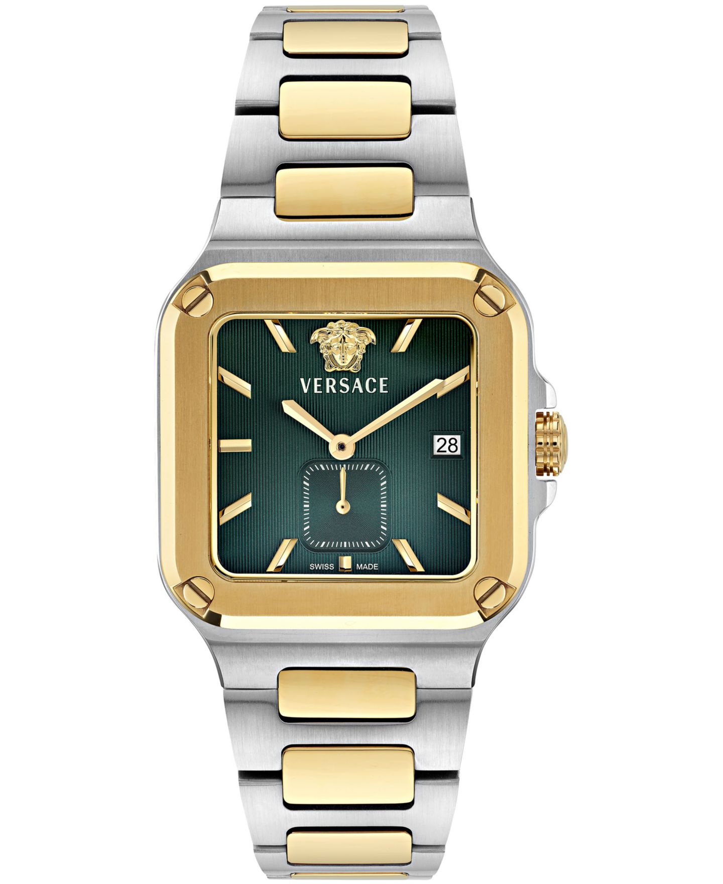Мужские часы Versace Greca Edge Silver Stainless Steel Bracelet Watch 38x49mm — фото 1