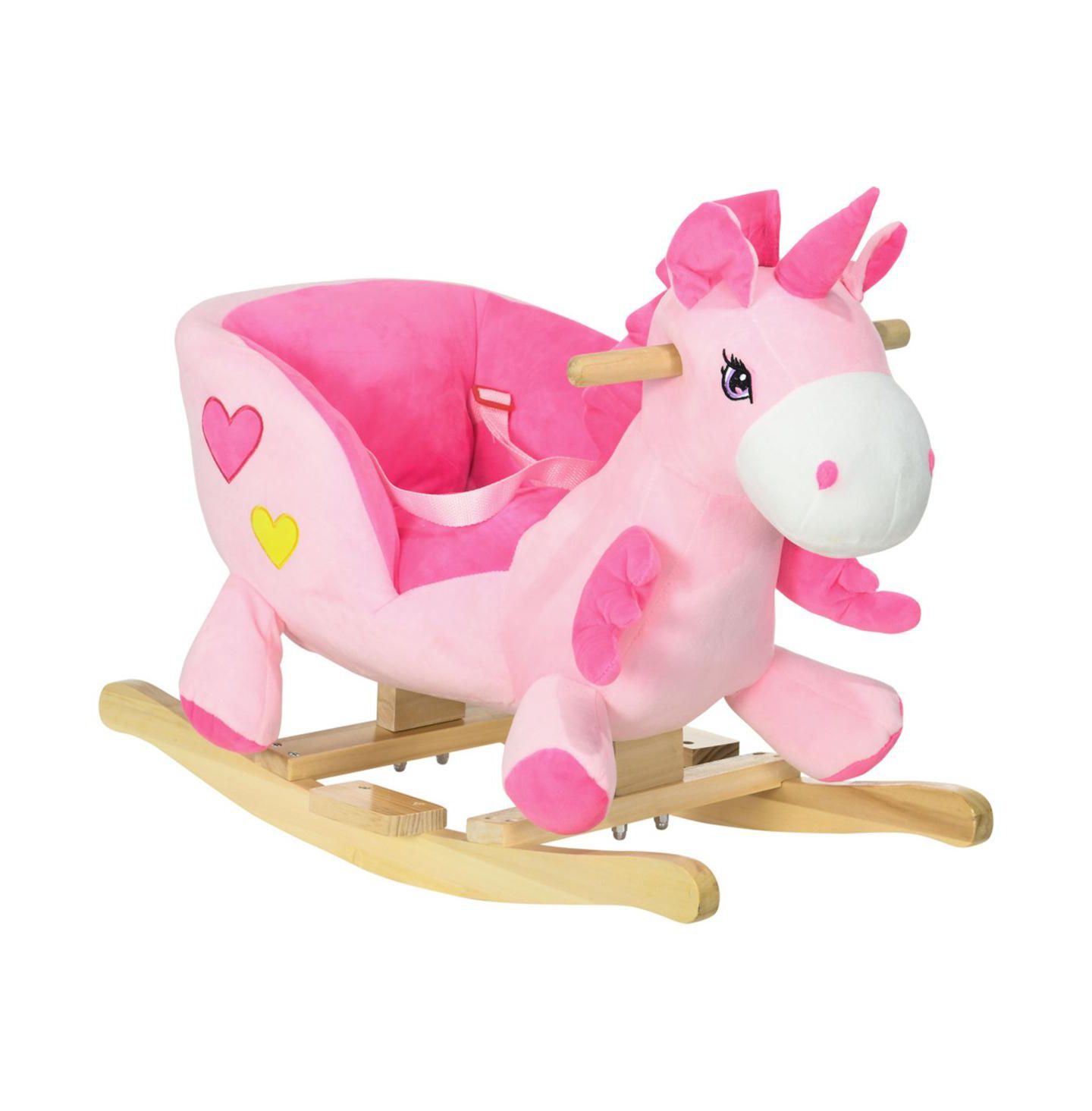 YOBTOP Baby Rocking Horse, Ride on Unicorn with 32 Songs, Toddler Rocker Toy with Wooden Base Seat Safety Belt, цвет: Розовый — фото 1